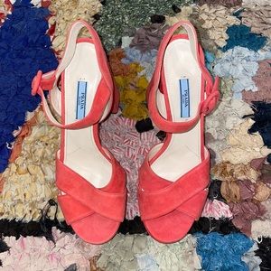 NWOB Prada Coral Suede Platform Sandals 39
